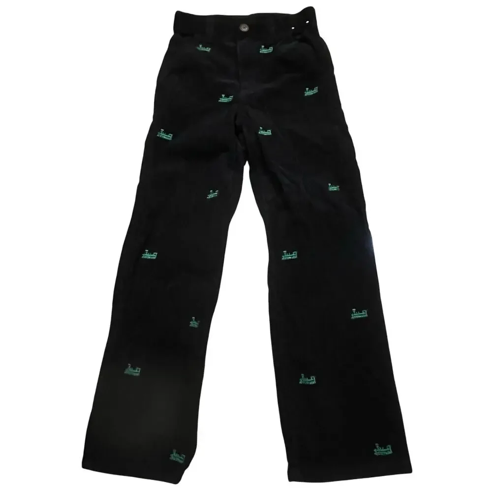 Gymboree‎ Boys Corduroy Pants 8 Slim Black Train Embroidered